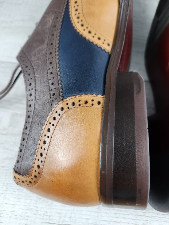 HTELUFU Men 10.5  Tri-Color Leather Wingtip Oxford Dress Shoes Paisley Brogue main image 14